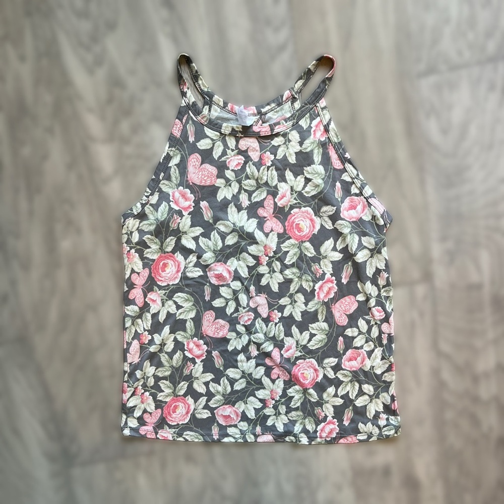 Women’s Pink & Gray Floral Tank Top